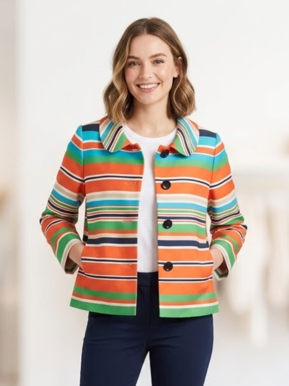 Kate Spade Silk & Cotton Colorful Striped Jacket